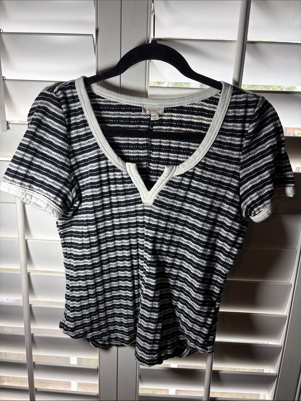 Pilcro Black & White Striped V-Neck Crop Top